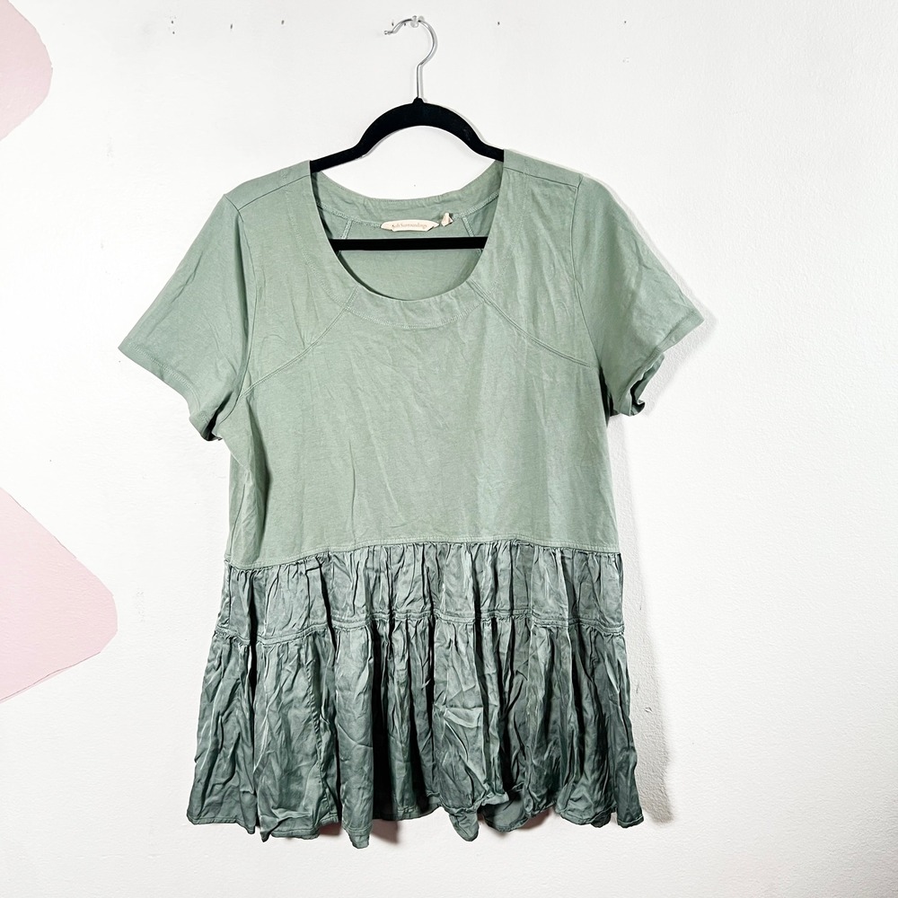 Soft Surroundings Top Womens Large Sage Green Mixed Media‎ Boho Flowy